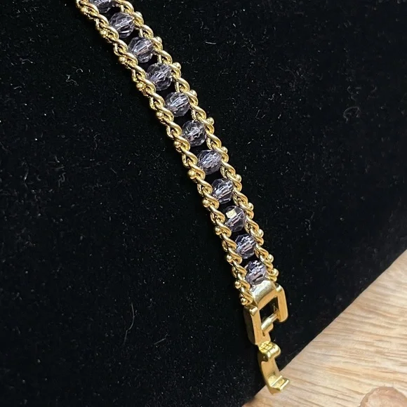 Vintage Deadstock 10KT Gold Filled Bracelet with Blue Quartz Faceted Crystals - Picture 5 of 7